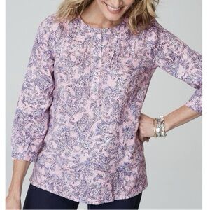 J. Jill Love Linen Pink and Blue Floral/Paisley Print Blouse - Size Small